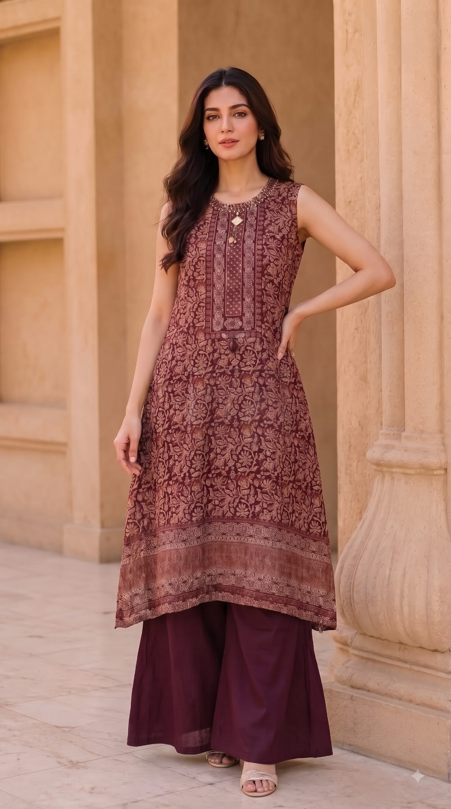 Pretty kalamkari sleeveless co ord set (with extra sleeves ) and CAPRI pants