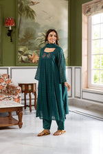 Pure Mul cotton Cheks suit set in teal