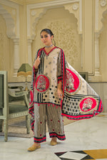 Pure crepe real mirror plazzo set in beige n red