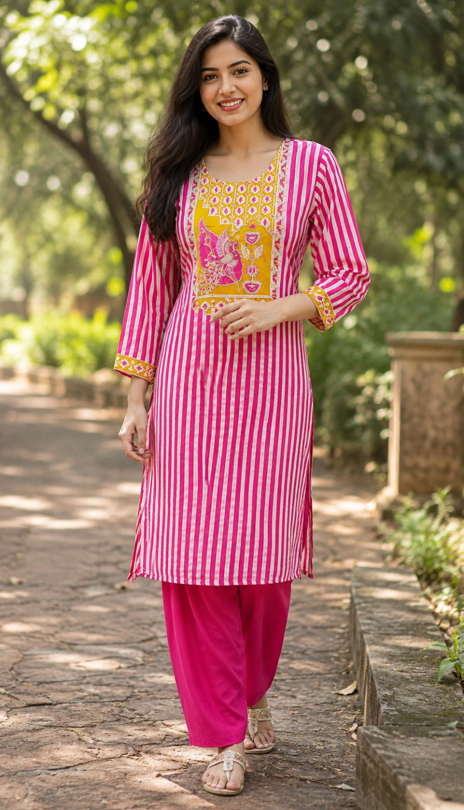 Premium gaji silk kurta pant in Rani pink