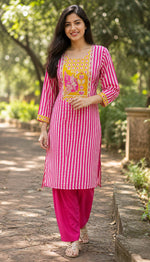 Premium gaji silk kurta pant in Rani pink