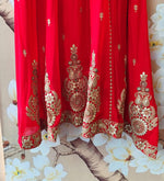 Super premium chinon Anarkali suit set in red