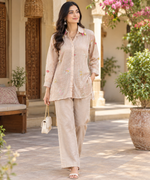 Premium Mul chanderi with front n back embroidery paired with linen pants attached inner