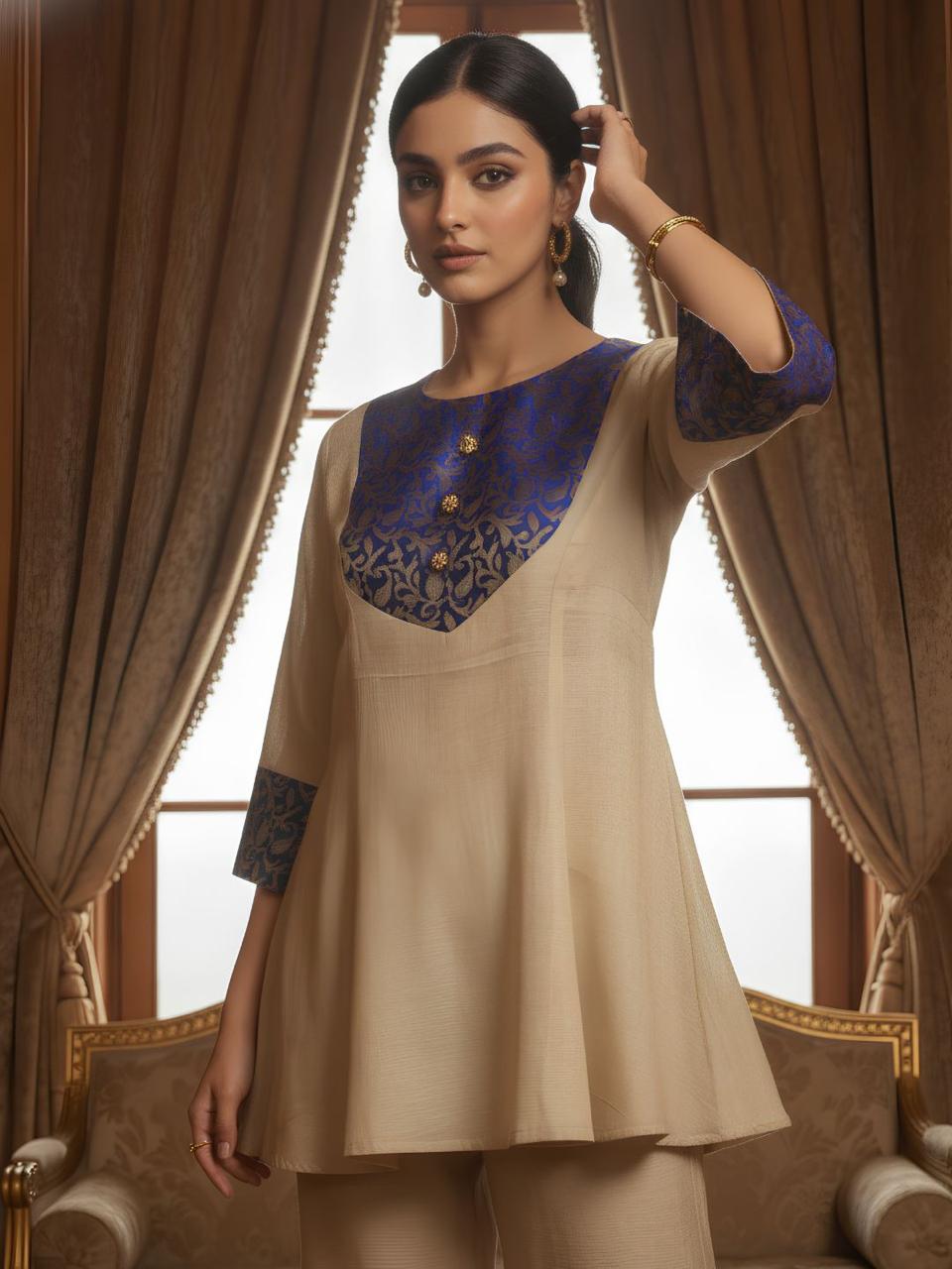 Stylish tissue co ord with brocade detailing