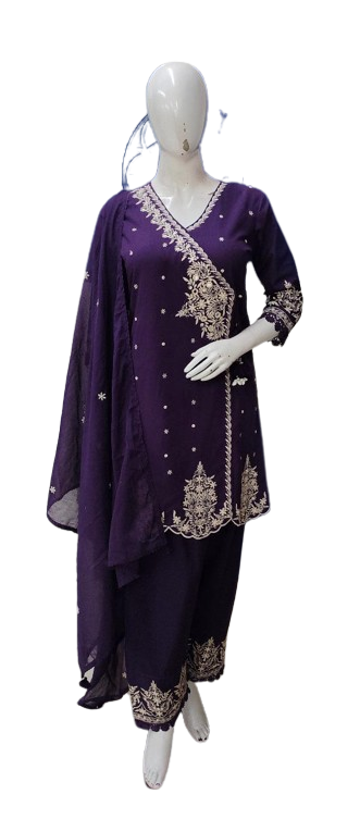 Wow cotton angrakha full suit set in purple