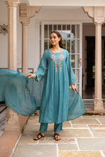 Pretty Modale embroidered suit set in blue with Mul lining