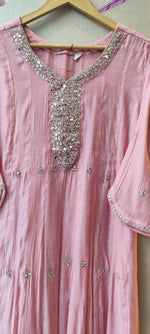 Premium Mul chanderi handwork full suit set in pink