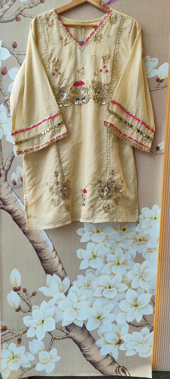 Super pretty Mul chanderi plazzo set with pretty handwork in orange (Loose fit)