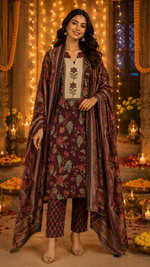 Pretty Kalamkari suit set in wine