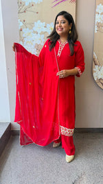 Premium georgette gotta detailing perfect red karwa suit set