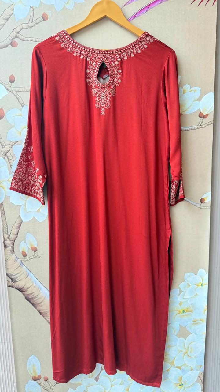 Premium gaji silk with ajrakh dupatta in red with pretty designer back