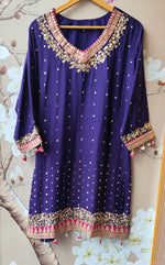 Russian silk full sequins purple suit with rani pink highlight