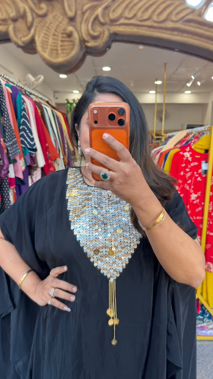 Premium crepe silk kaftan Co ord set in black