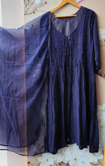 Premium Mul chanderi attached shrug in Blue with pure hand work