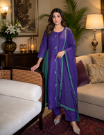 Premium pure Banarasi mul chanderi with lining and bead work in purple