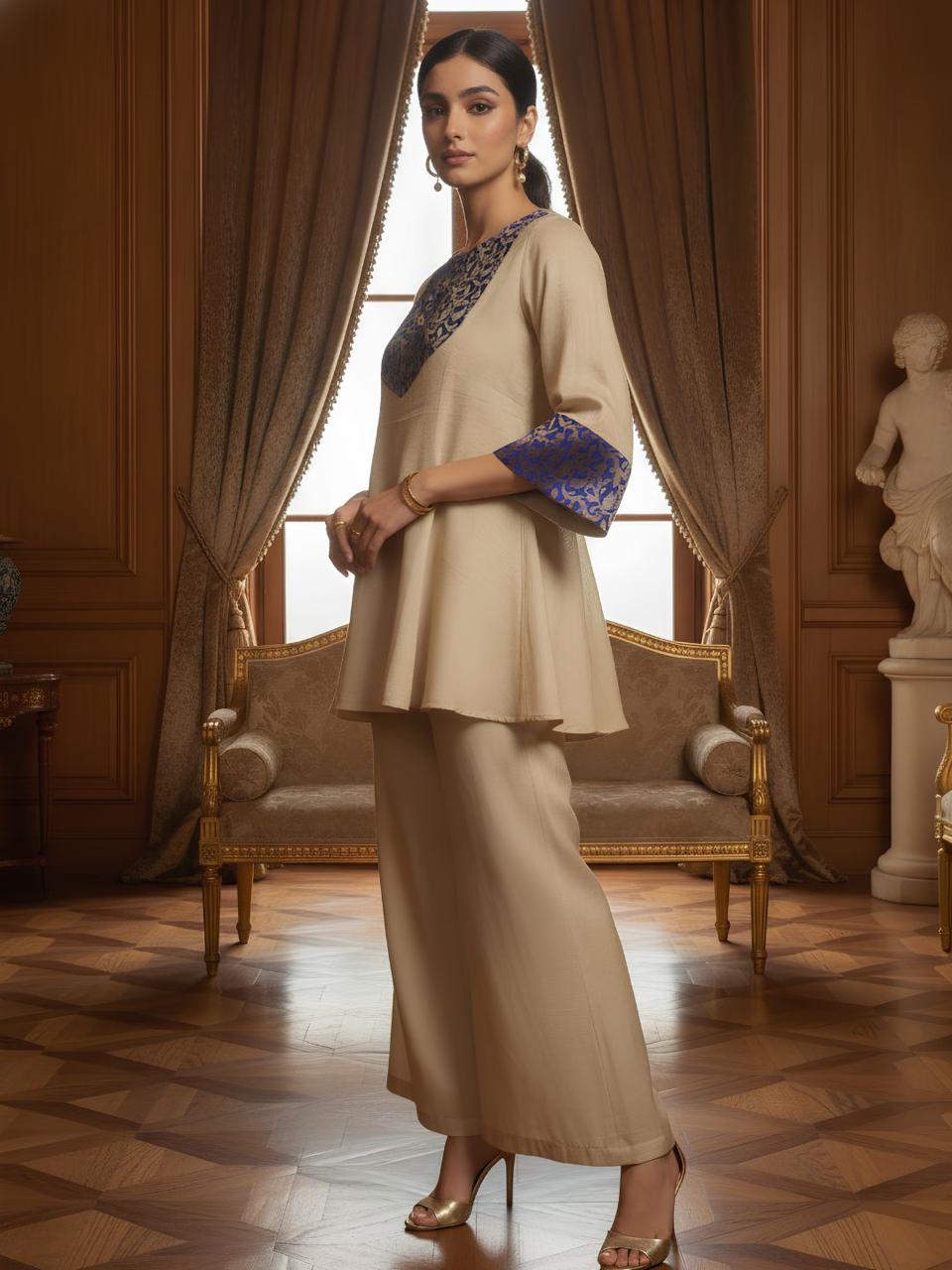 Stylish tissue co ord with brocade detailing