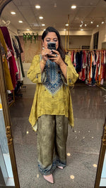 Pure Mul silk kaftan Co ord in olive green