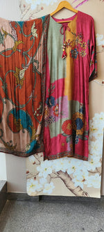 Mul silk digital printed full suit set in pink Full suit