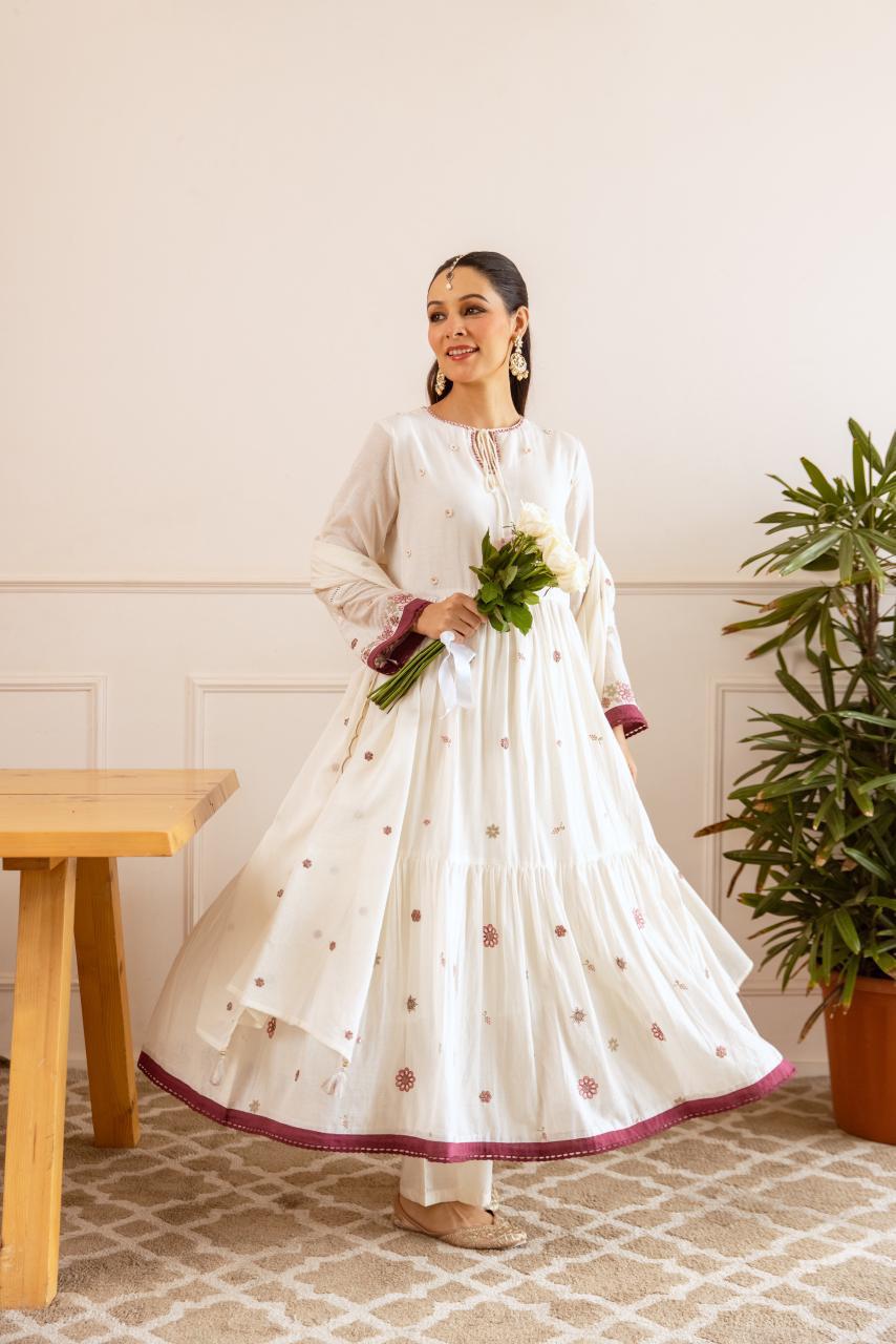 Wow mul cotton embroidery Anarkali suit set
