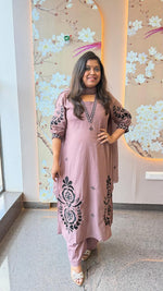 Bestselling applique cotton suit in onion pink