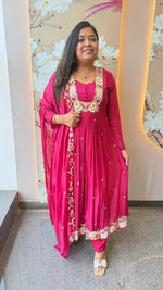 Premium chinon handwork Anarkali suit set in pink