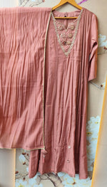 Pretty mulchanderi real mirror suit set in pink