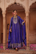 Premium chinon embroidery full suit Anarkali in blue