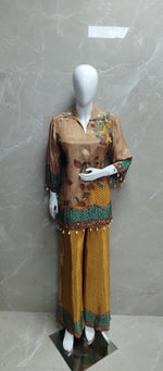 Super pretty Kalamkari co ord in yellow with lining heavily embellished