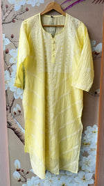 Premium crush cotton with inner hand chikankari full suit set in yellow