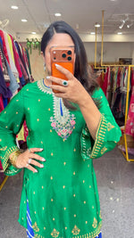 Pure crepe digital printed farshi salwar suit set in green