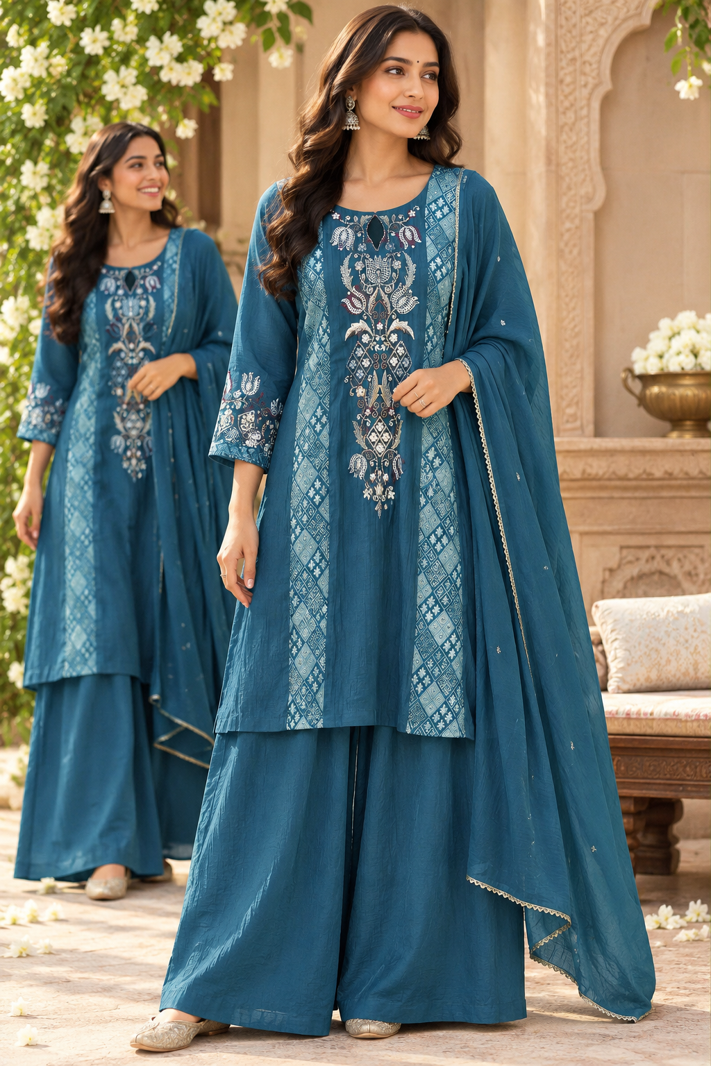 Pretty Mul chanderi brocade suit set in blue