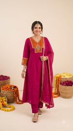 Pretty Mul chanderi suit set in pink n orange