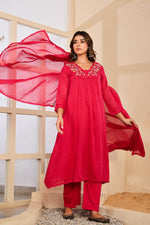 Pure Mul cotton real mirror full suit set in pink