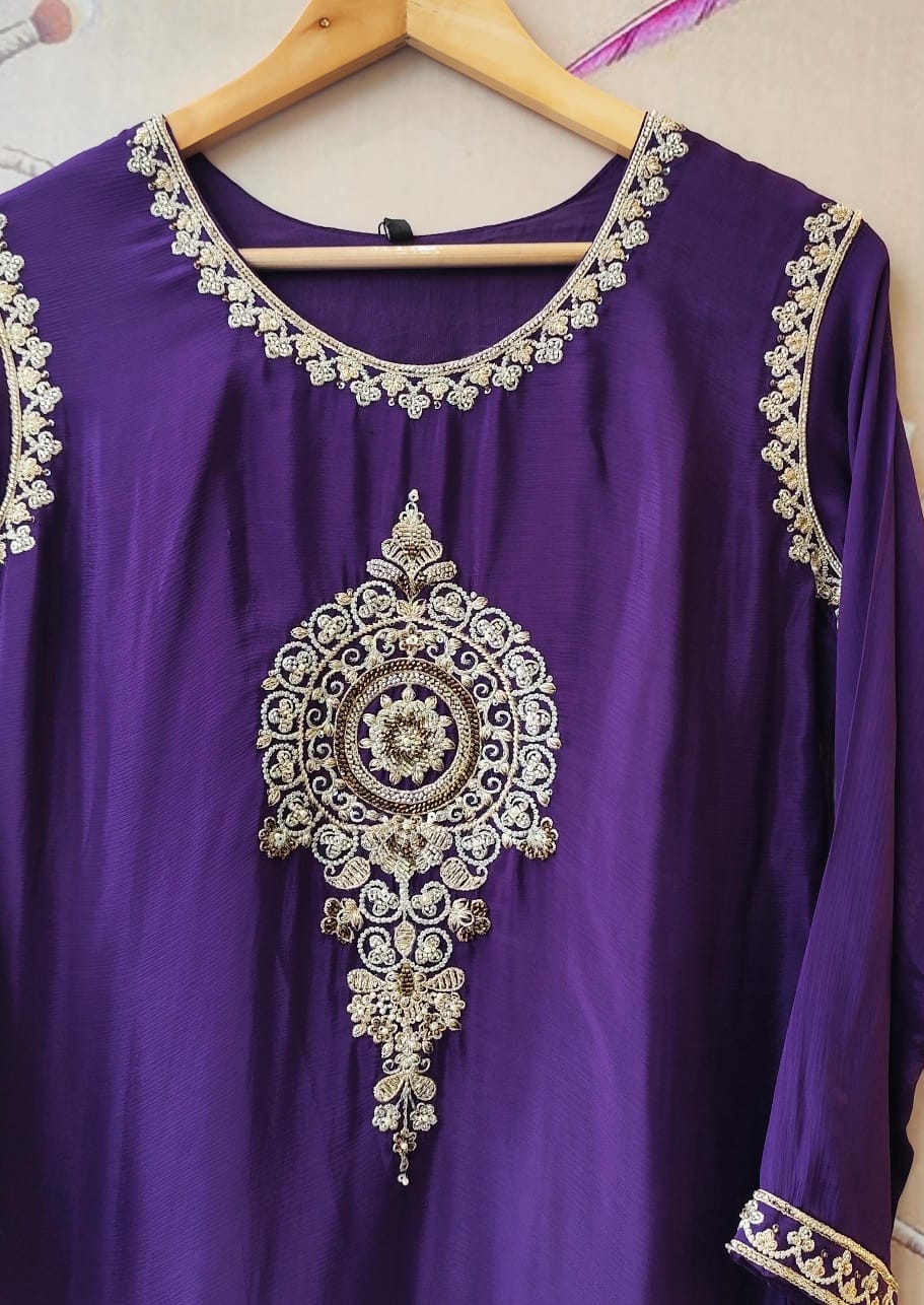 Premium chinon beautiful handwork all over in purple