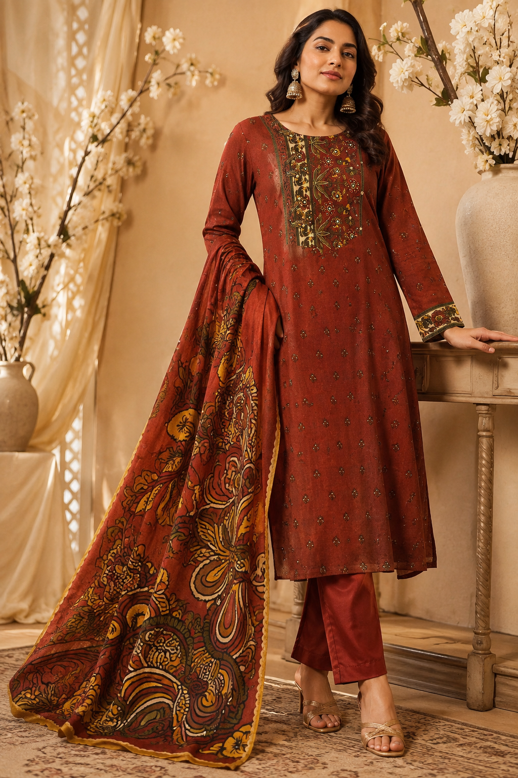 Pure muslin Kalamkari suit set