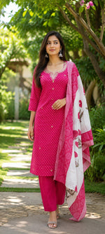Bandhani suit with gotta detailing and Kota block print dupatta