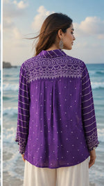 Crepe silk bandhani shirt in purple