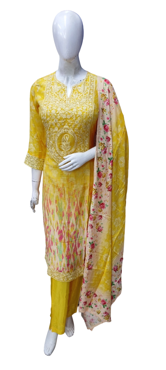 Pure butter muslin silk with embroidery on neck n hands