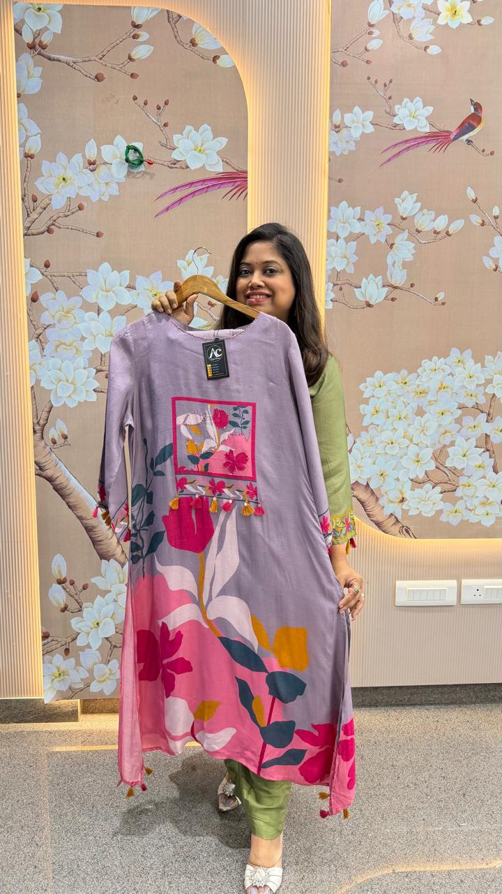 Super pretty Mul silk digital printed kurta pant in purple