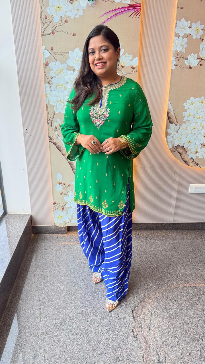 Pure crepe digital printed farshi salwar suit set in green