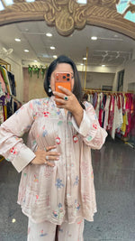 Premium chinon fully embroidered nude pink co ord set