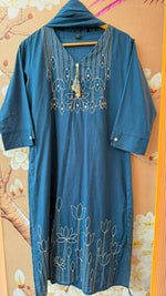 Pure cotton embroidered suit set in blue