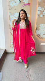 Premium pure chinon handwork suit set in pink