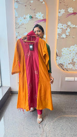 Pretty Banarasi Mul chanderi with pital tikka detailing in two tone