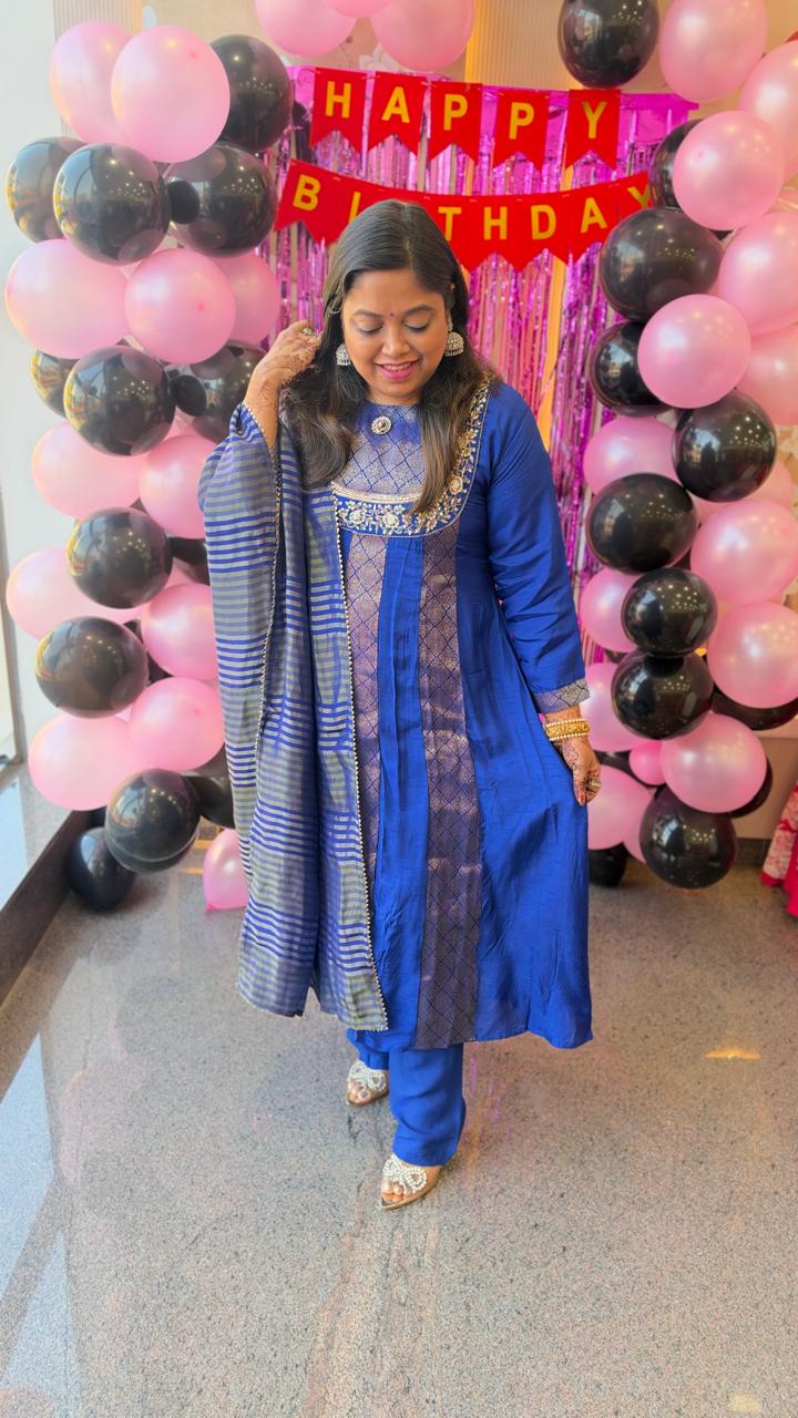 Pretty royal blue brocade suit set