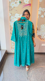 Mul cotton gold foil print with zari detailing full suit in blue