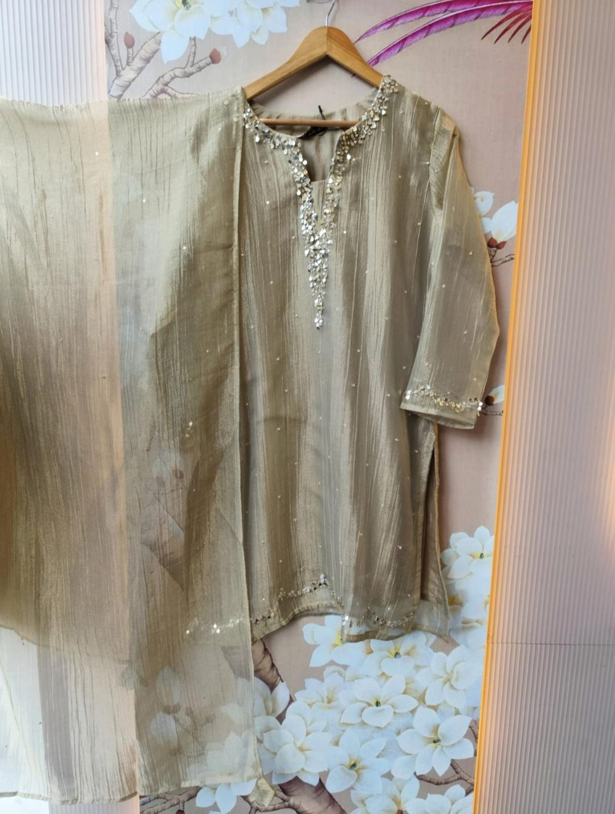 Premium salsa cream colour plazzo set (slim fit but margin available)