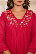 Pure Mul cotton real mirror full suit set in pink