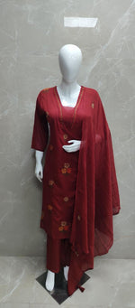 Super soft cotton embroidered suit set in red