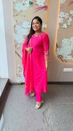Super pretty handwork Mul chanderi suit set in pink